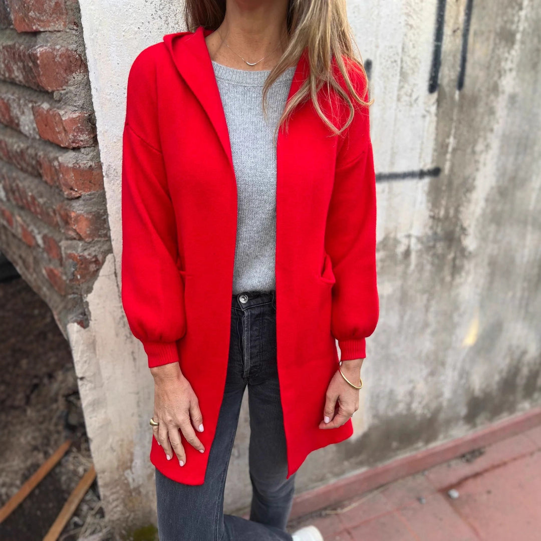 Damen Kuschelige Strickjacke mit Kapuze und Taschen Heidi-Mode