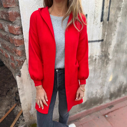 Damen Kuschelige Strickjacke mit Kapuze und Taschen Heidi-Mode