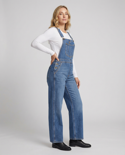 Damen Latzhose Jeans im lässigen Schnitt mit Taschen