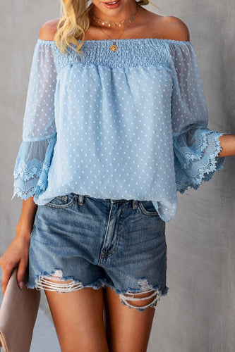 Heidi-Mode | Off Shoulder Flare Sleeve Ruffle Chiffon Tops
