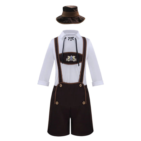 Heidi-Mode Oktoberfest Hosenträger Lederhosen und Hut Kostüm Outfit