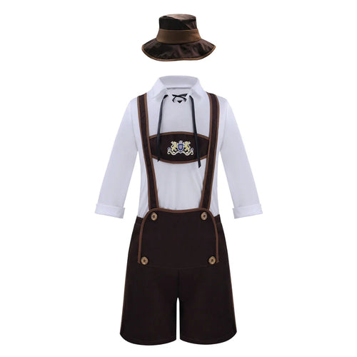 Heidi-Mode Oktoberfest Hosenträger Lederhosen und Hut Kostüm Outfit