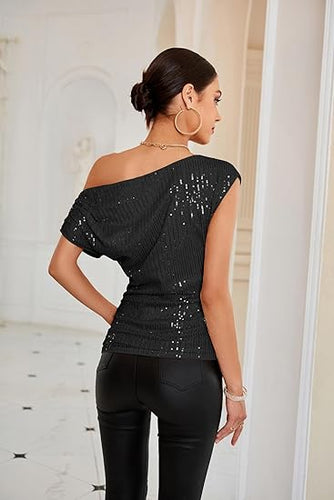 Heidi-Mode | One Shoulder Glitter Top