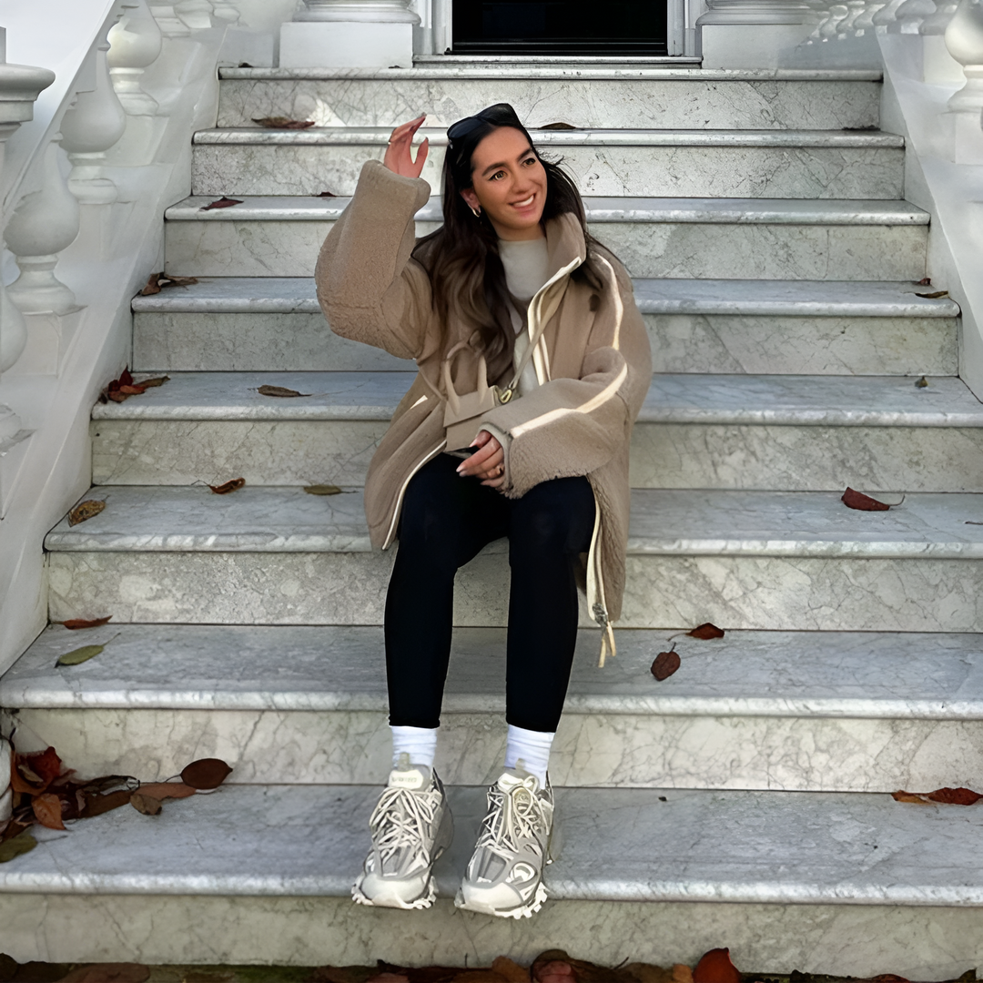 Heidi-Mode | Damen Teddy Fleece Jacke mit Stehkragen, Reißverschluss und Seitentaschen, Lockerer Schnitt