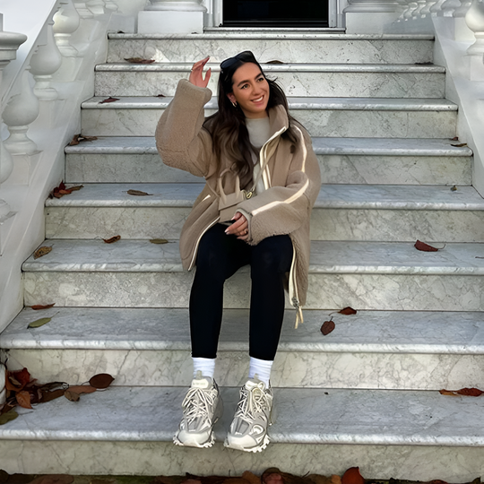 Heidi-Mode | Damen Teddy Fleece Jacke mit Stehkragen, Reißverschluss und Seitentaschen, Lockerer Schnitt