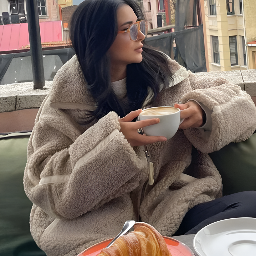 Heidi-Mode | Damen Teddy Fleece Jacke mit Stehkragen, Reißverschluss und Seitentaschen, Lockerer Schnitt