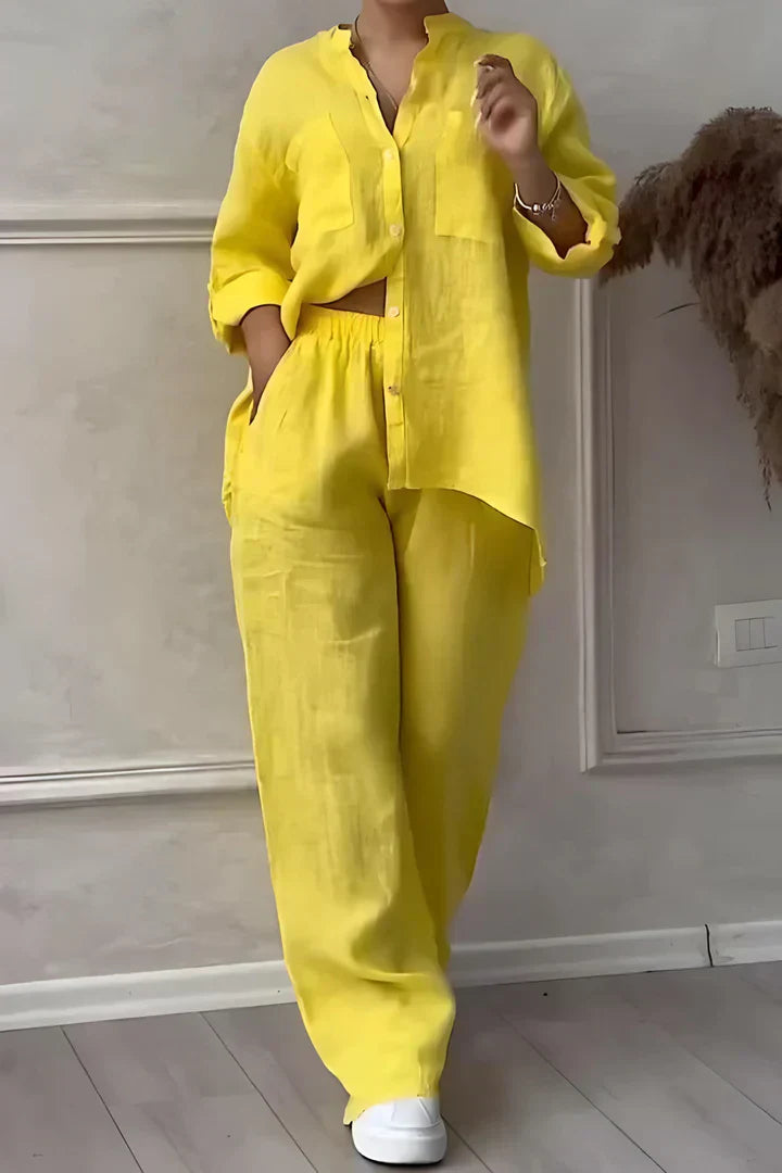 Heidi-Mode | Damen Herbst Leinen Top und Hosen Set