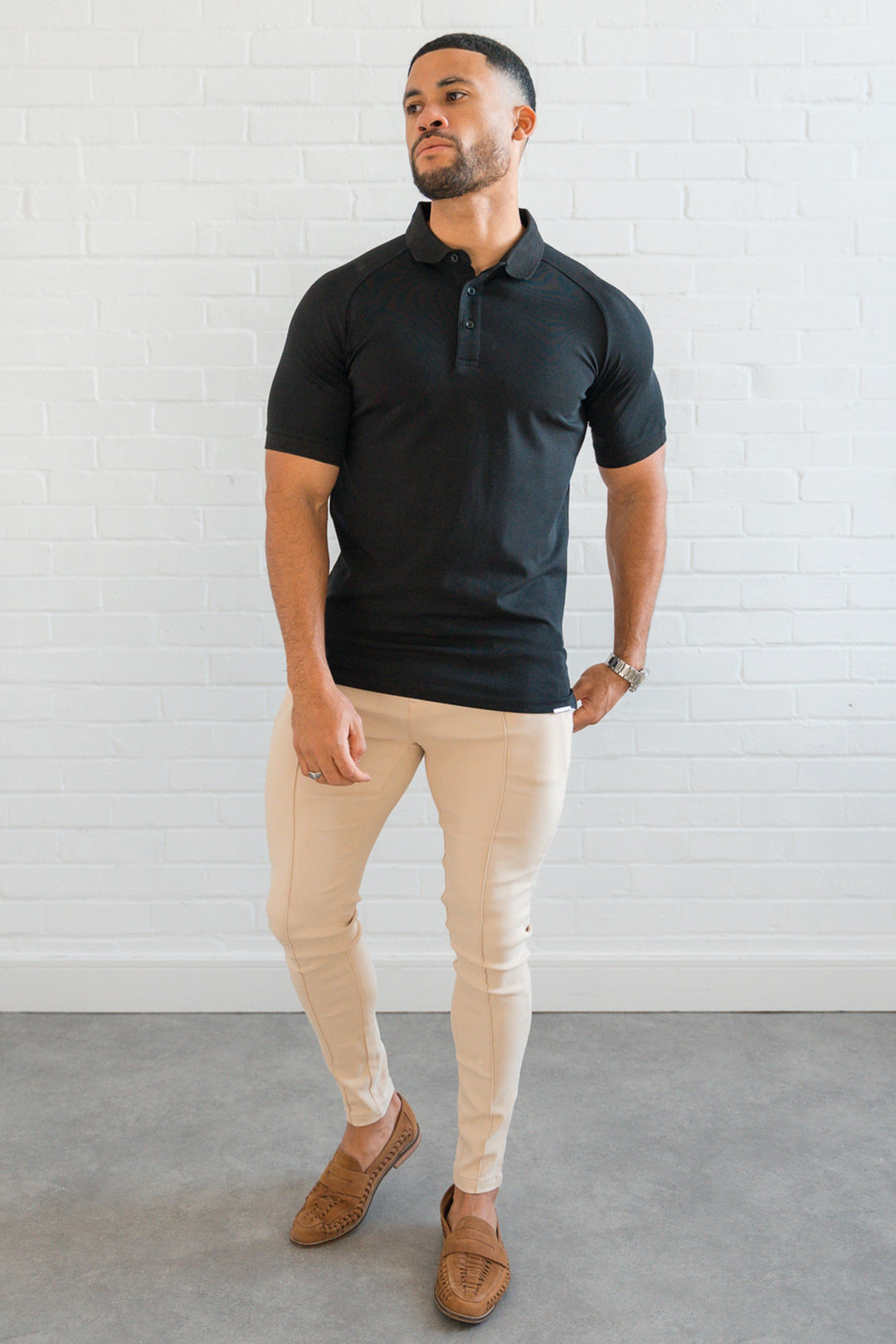 MUSCLE BUTTON POLO - BLACK