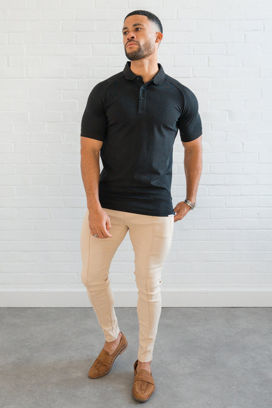 MUSCLE BUTTON POLO - BLACK