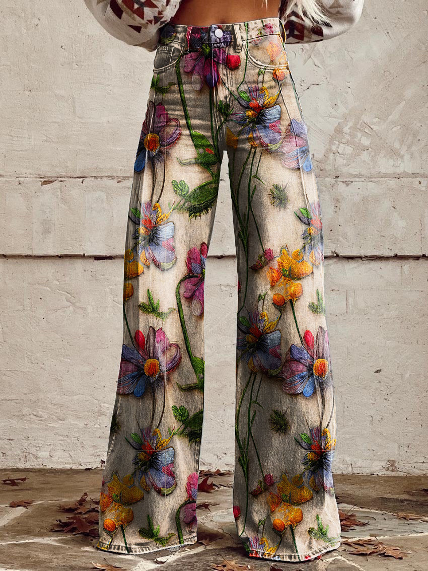 Heidi-Mode | Bequeme Damen Palazzo Hose mit Floralem Muster