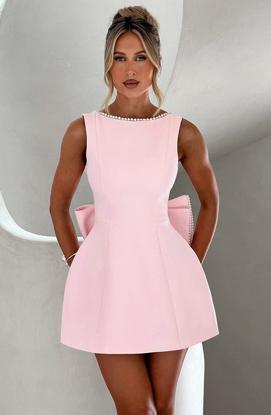 Heidi-Mode | Elegantes Damen Mini Kleid In Rosé Figurbetonter Schnitt