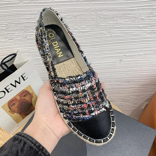 Heidi-Mode | Flache Canvas Espadrilles mit Leder Patch