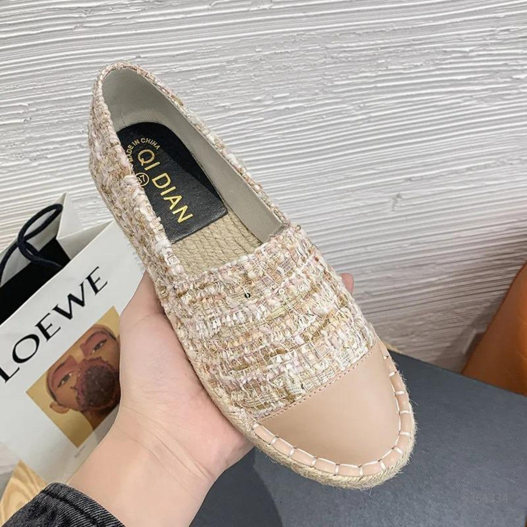 Heidi-Mode | Flache Canvas Espadrilles mit Leder Patch