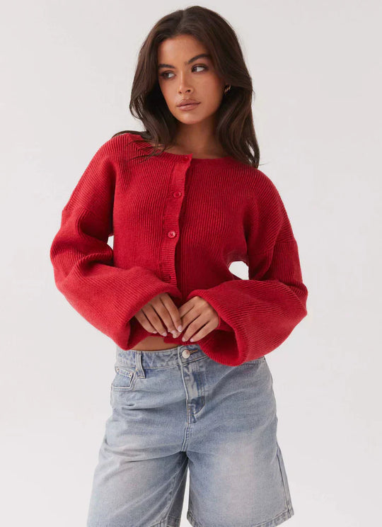 Heidi-Mode | Rote Strickjacke