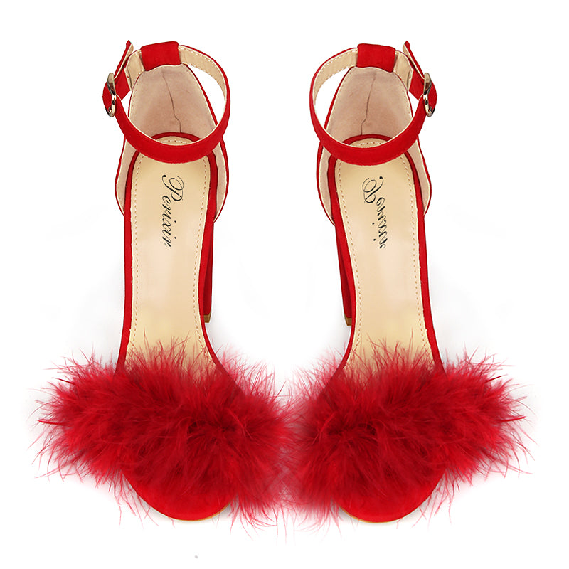 Heidi-Mode | Kunstfell Knöchelriemen High Heels