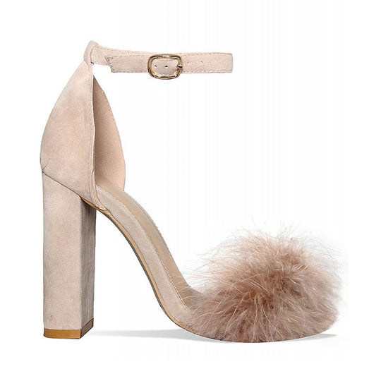 Heidi-Mode | Kunstfell Knöchelriemen High Heels