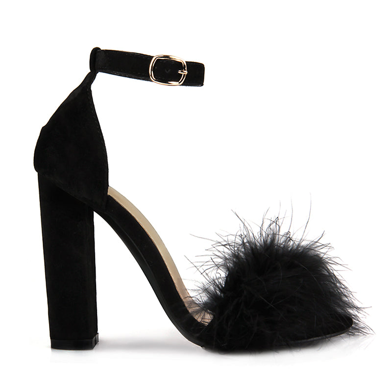 Heidi-Mode | Kunstfell Knöchelriemen High Heels