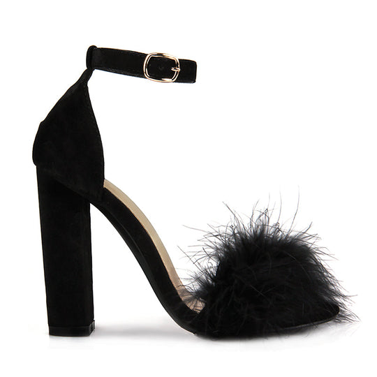 Heidi-Mode | Kunstfell Knöchelriemen High Heels