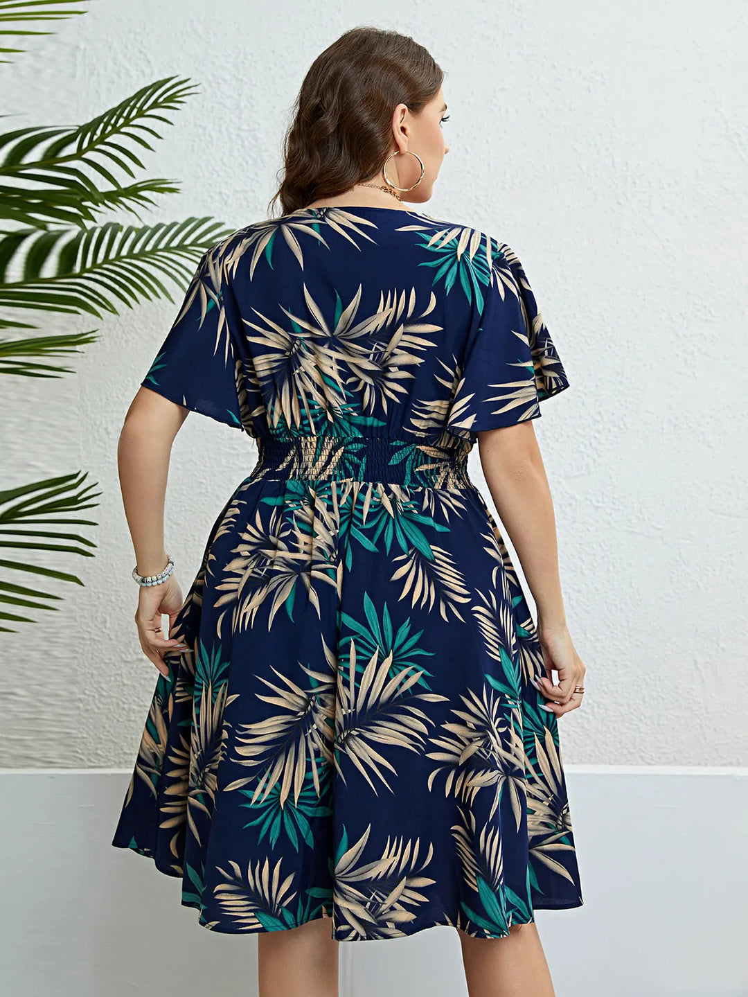 Plus Size Bloemenprint Gewikkelde V-Hals Jurken