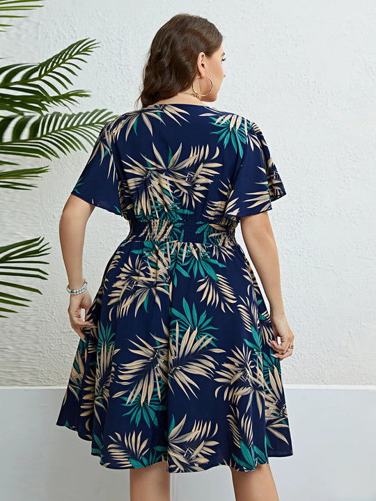 Plus Size Bloemenprint Gewikkelde V-Hals Jurken