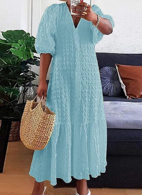 Große Größen lange Maxi-Kleid für Damen mit halben Ärmeln