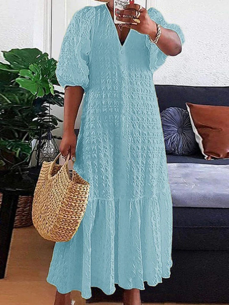 Große Größen lange Maxi-Kleid für Damen mit halben Ärmeln