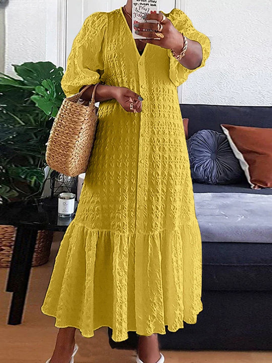 Große Größen lange Maxi-Kleid für Damen mit halben Ärmeln