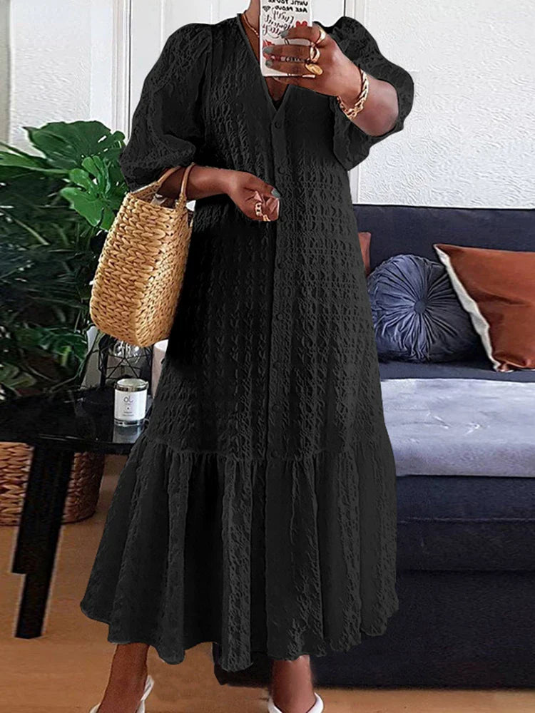 Große Größen lange Maxi-Kleid für Damen mit halben Ärmeln