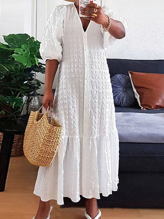 Große Größen lange Maxi-Kleid für Damen mit halben Ärmeln