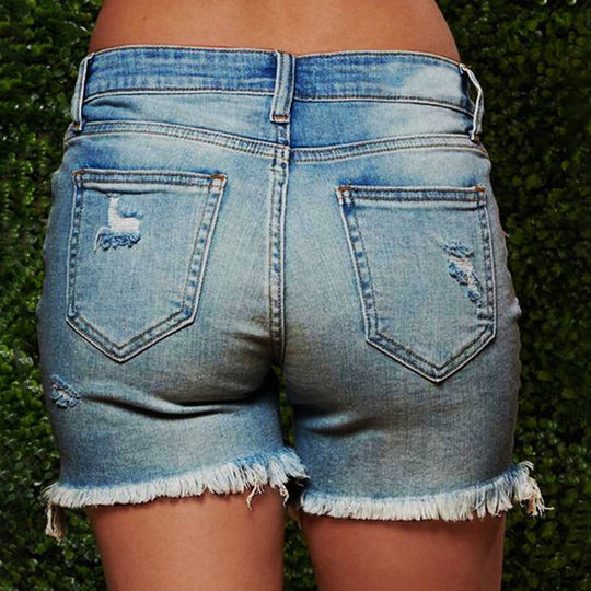 Heidi-Mode | Ripped Short Fransen Slim Jeans Shorts