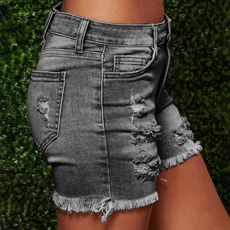 Heidi-Mode | Ripped Short Fransen Slim Jeans Shorts