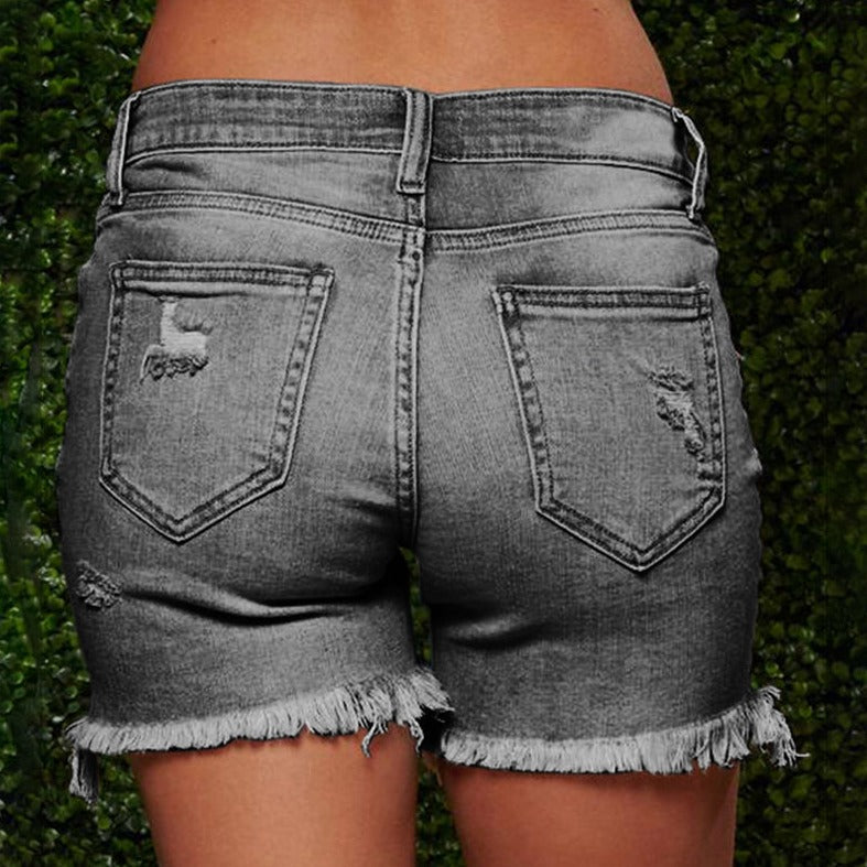 Heidi-Mode | Ripped Short Fransen Slim Jeans Shorts