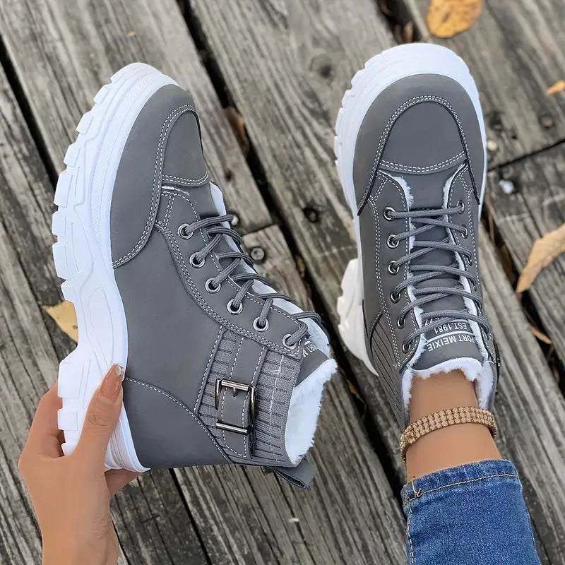 Heidi-Mode | Plüsch Schnür-Stiefeletten für Damen – Stylisch & Bequem