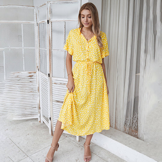 Heidi-Mode | V-Ausschnitt Kleid mit Print für Frauen