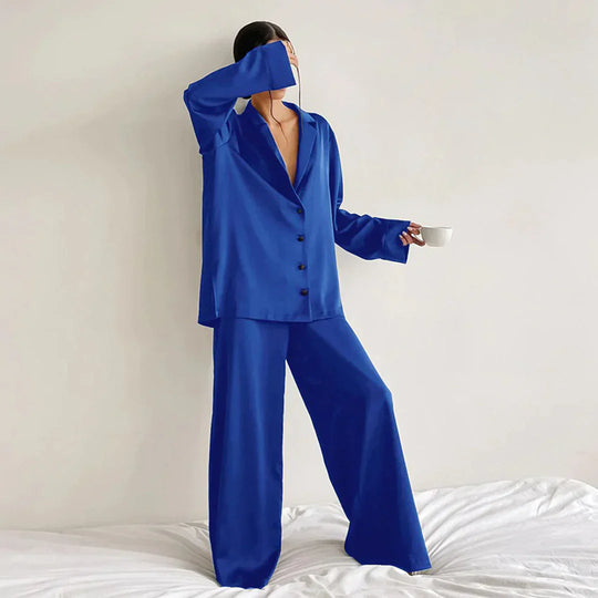 Heidi-Mode | Satin PyjamA-Satz mit Weitem Hose