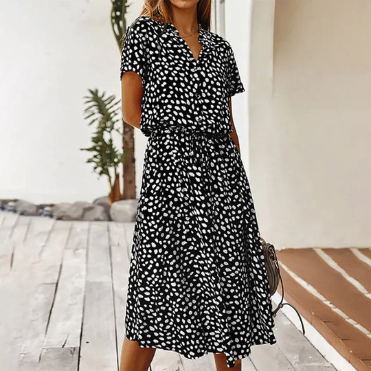Heidi-Mode | V-Ausschnitt Kleid mit Print für Frauen