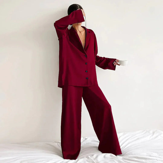 Heidi-Mode | Satin PyjamA-Satz mit Weitem Hose