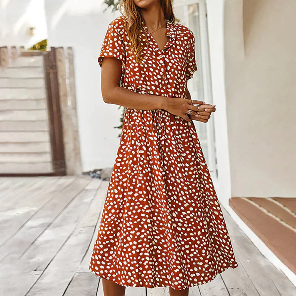 Heidi-Mode | V-Ausschnitt Kleid mit Print für Frauen