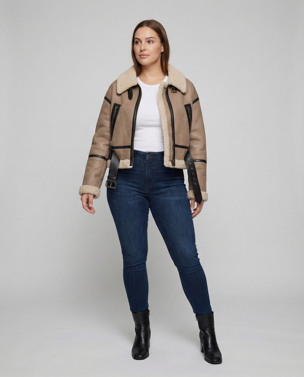 Damen Kunstlederjacke mit Teddyfell