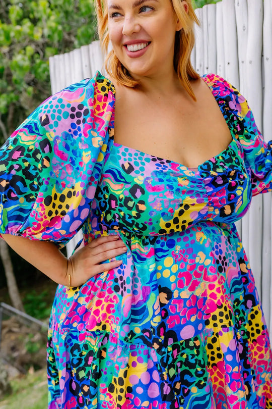 Heidi-Mode | Regenbogenkleid Muse Pantherdruck