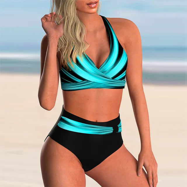 Heidi-Mode | Push-Up Halter-Bikini-Set mit Hoher Taille für Damen
