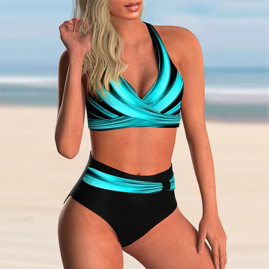 Heidi-Mode | Push-Up Halter-Bikini-Set mit Hoher Taille für Damen