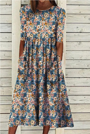 Kurzärmliges Sommer-Midikleid mit Blumendruck