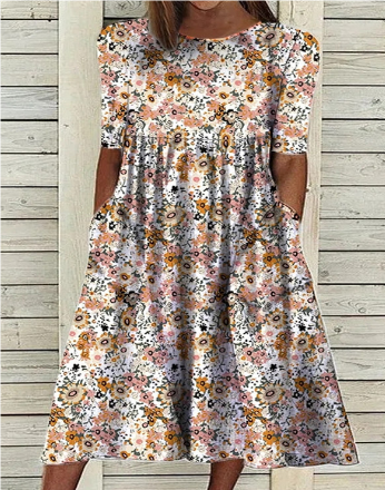 Kurzärmliges Sommer-Midikleid mit Blumendruck