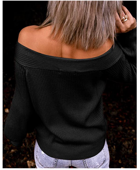Heidi-Mode | Off Shoulder Langarm Oversize Kni Pullover