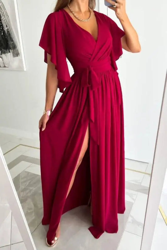 Heidi-Mode | Damen Elegantes Cocktailkleid mit V-Ausschnitt und Raffung
