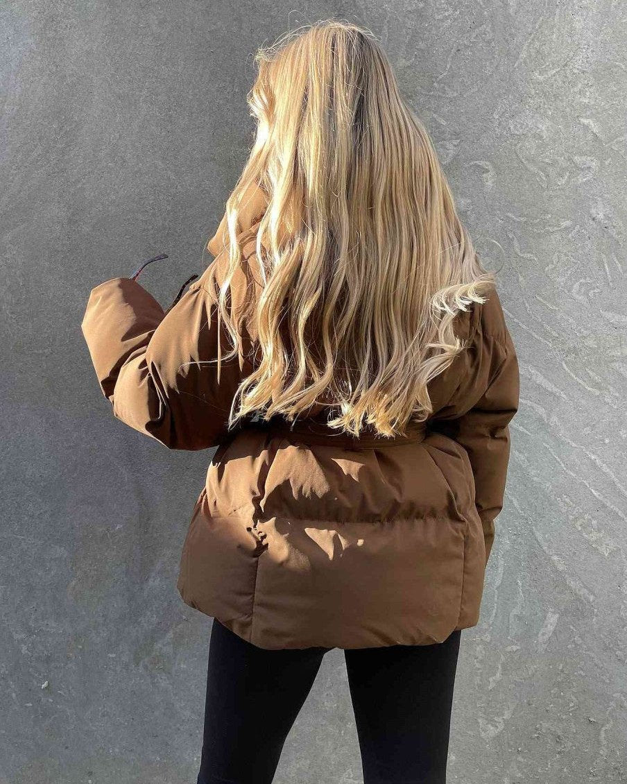 Heidi-Mode | jack mit Gürtel für Damen - warmer brauner Jacke mit oversized Kragen