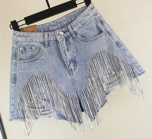 Heidi-Mode | Diamond Quasten Zerrissene Jeansshorts