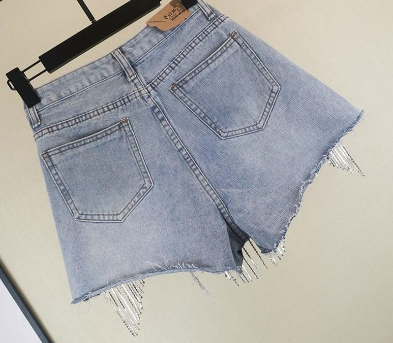 Heidi-Mode | Diamond Quasten Zerrissene Jeansshorts