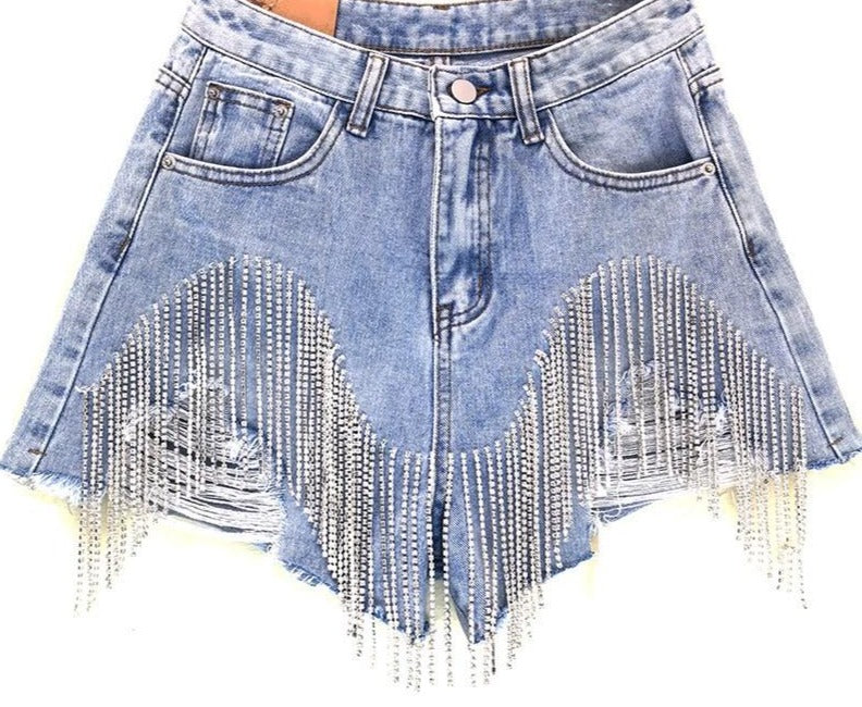 Heidi-Mode | Diamond Quasten Zerrissene Jeansshorts